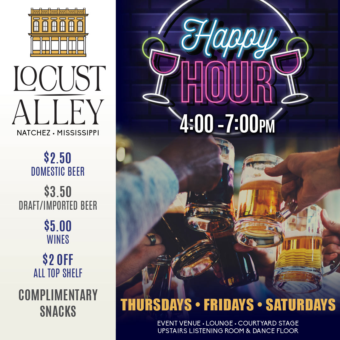 Happy Hours - Thursday Through Saturday evenings, from 4:00pm to 7:00pm